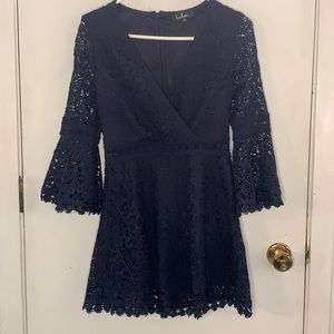 Lulus navy lace mini dress with bell sleeves Size Small